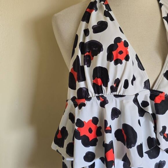 Rose gal Swimwear white,black,red leopard print halter back swimsuit with ruffle - Picture 2 of 6